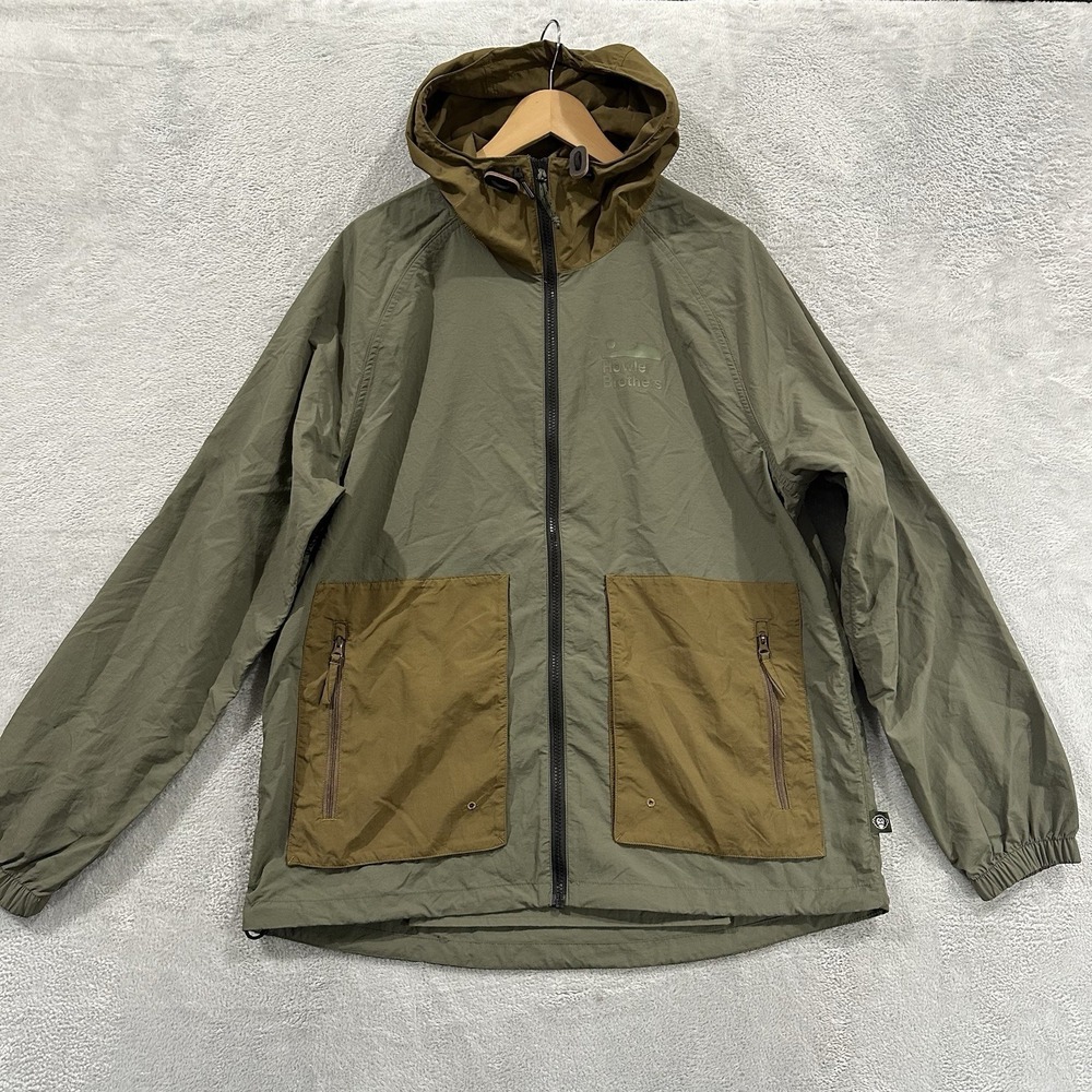 Howler Bros Heed The Call Windbreaker Full Zip Hooded Jacket Green Size Large